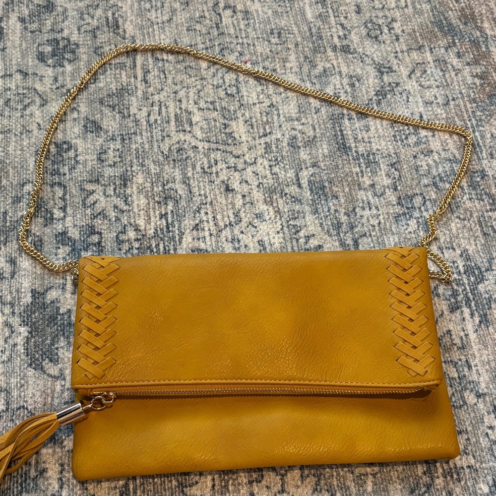 Moda Luxe Mustard Palmero Clutch NWOT